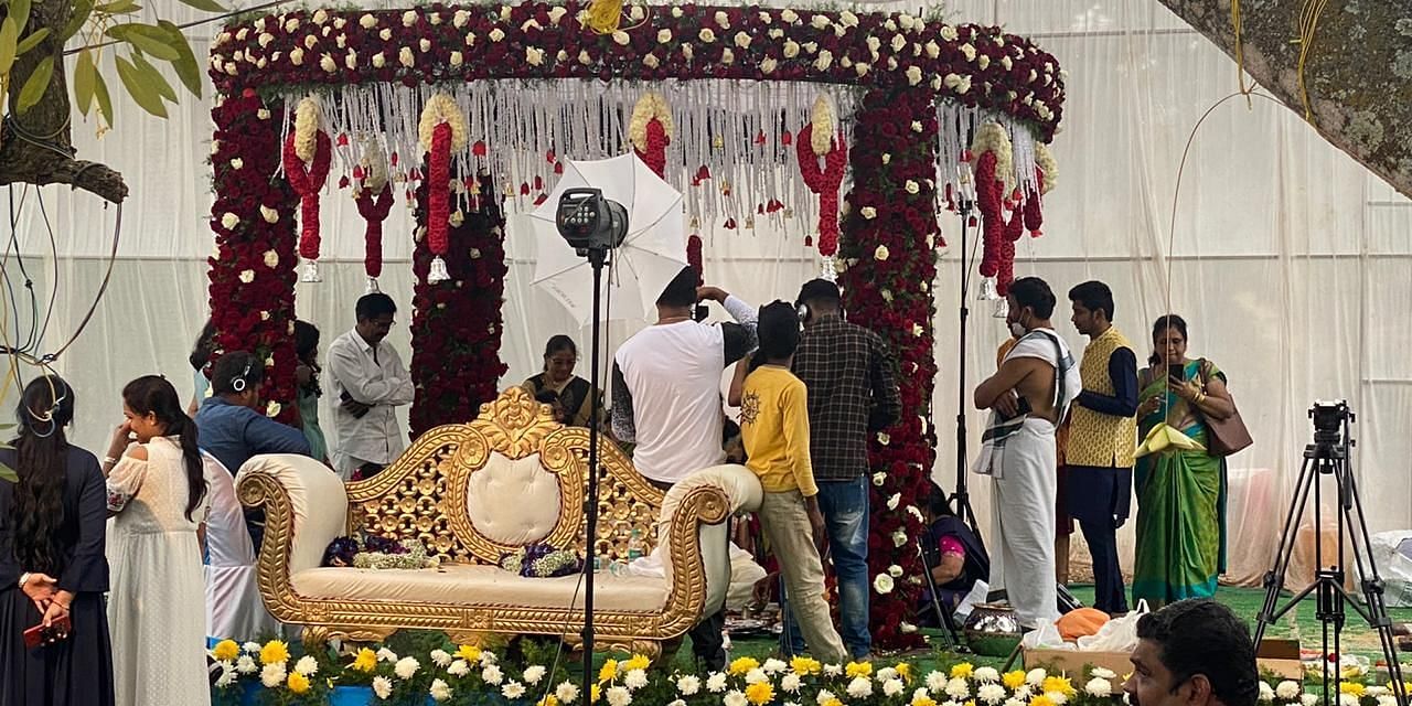 wedding decorations at the Hoysala Village Resort, Hassan
