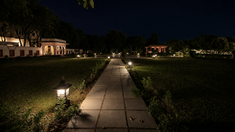 Garden Path at Night-Umaid Palace Dausa-Resort Near Jaipur