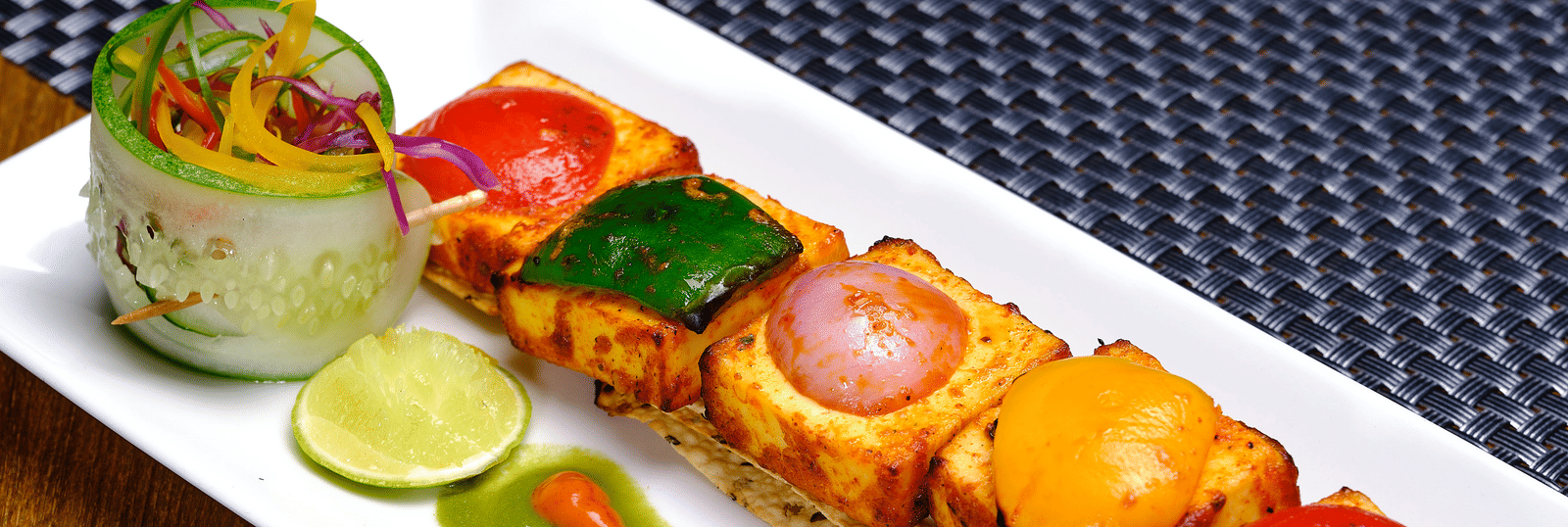 Paneer tikka served alongside some mint chutney at Essentia Premier Hotel, Chennai