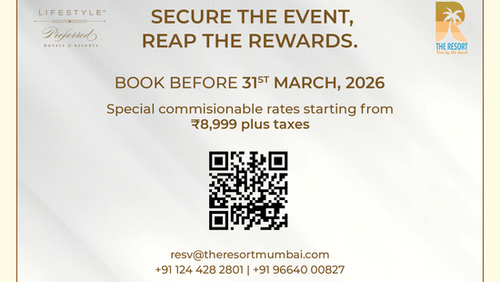 Promotional creative for Partner Rewards Booking Offer at The Resort Mumbai, offering special commissionable rates starting from INR 8,999 plus taxes and valid till 31st March, 2026.