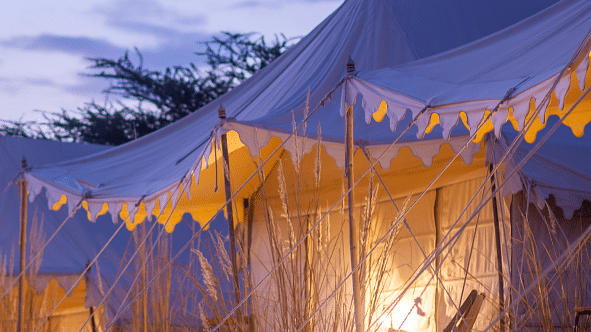 Tents in the Thar desert during sunset