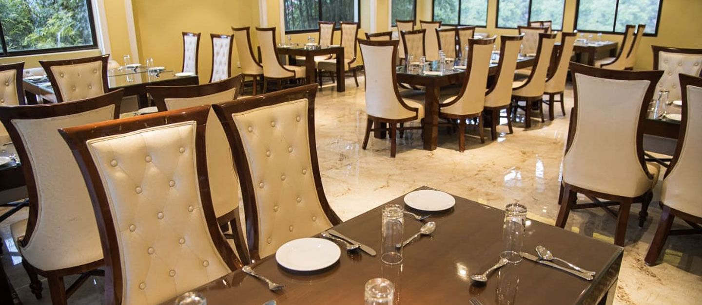 A close up of a table set up for dining at Summit North Star, Gangtok