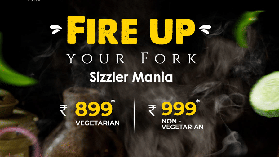 Pride Premier Pune is hosting Sizzler Mania at their Casablanca restaurant and the prices starts from 899 rupees. The creative also features smoke appearing from sizzler placed on the table.