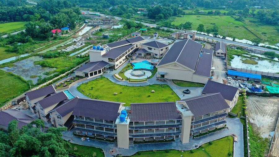 Aerial view of Voyage The Solitaire Bliss showcasing the verdant nature surrounding it.
