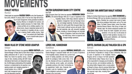 A magazine article with a section on 'Movements' featuring pictures and names of various people.