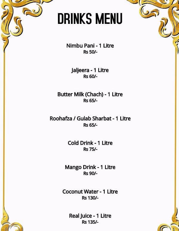 A menu of the drinks menu offered by our delivery service - Motel Divine International, Roorkee