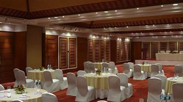 round table seating arrangement inside the banquet hall Event-Garden-Setup at Caravela Beach Resort