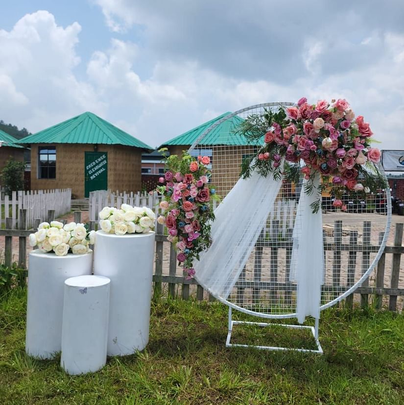 Woodstock Resort Shillong Decorations placed outside on a lawn