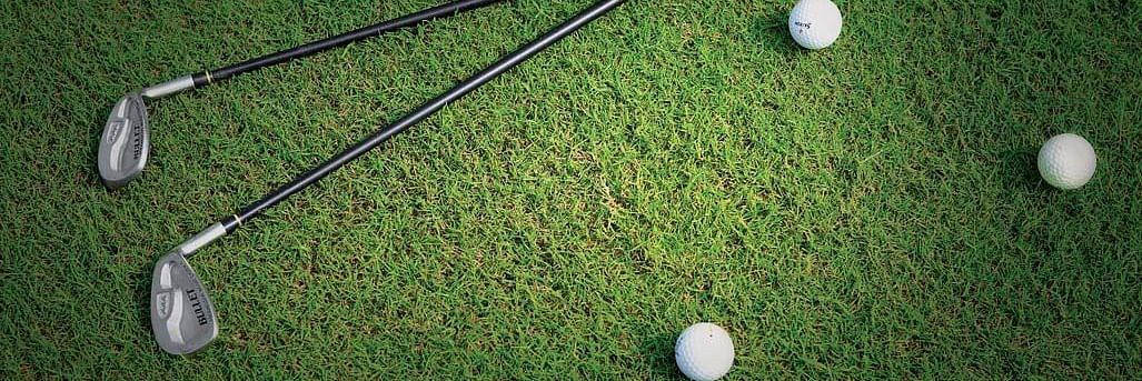 aerial view of golf clubs and balls