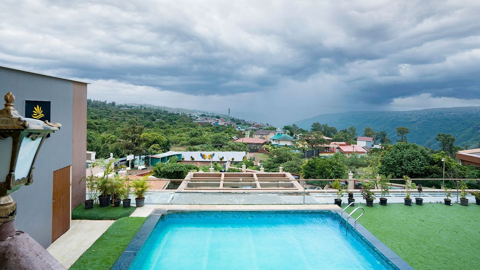 Shot of the swimming pool with a clear sky in background.