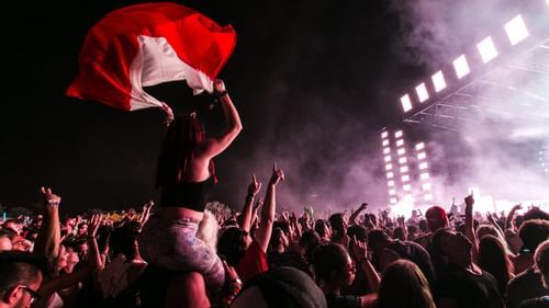 image featuring a huge jumpy Crowd raving at a concert