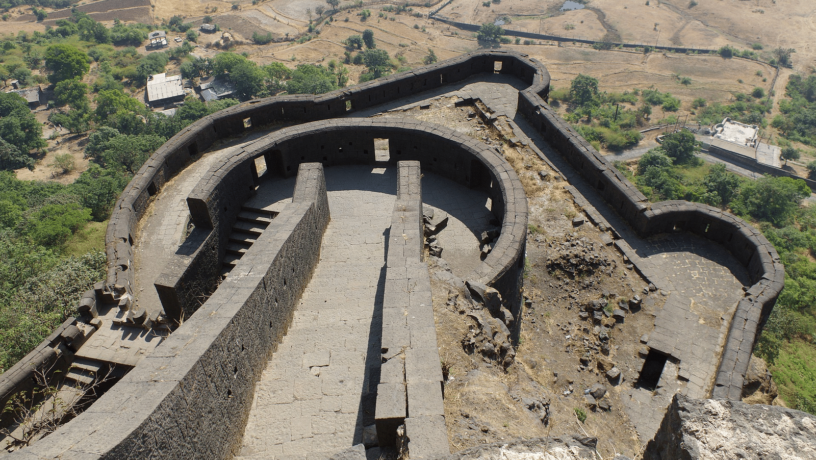 an image of an overhead view of the Lohagad Fort from above