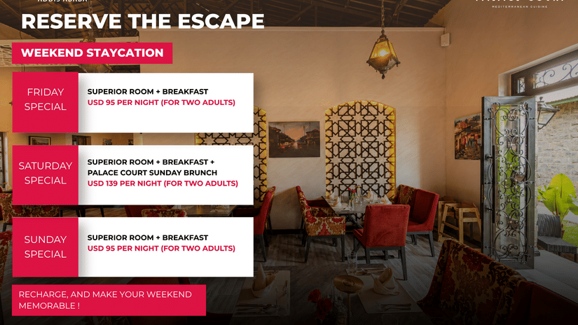 Weekend staycation promotional offer poster for Reserve The Escape at Ramada by Wyndham Addis, Addis Ababa