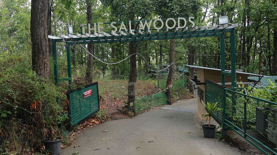 sal woods entry gate with the resort name written above the steel gates.