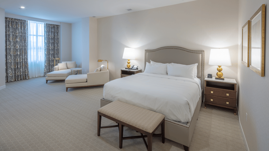 Lakeview King Room featuring a plush bed and a seater at its foot with a seating area by the window at YO1 Longevity & Health Resorts