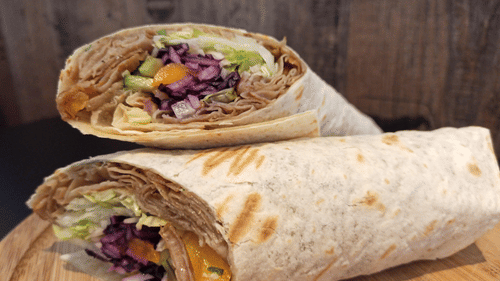 a wrap with meat and vegetable stuffing