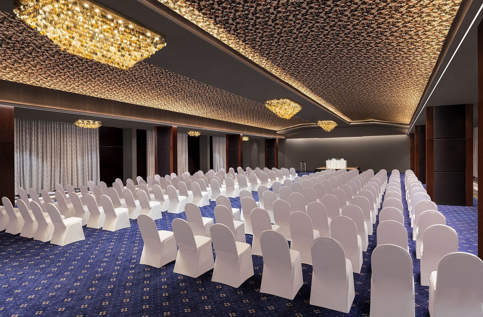 Seating arrangement in Grand Ballroom at Essentia Luxury Hotel, Indore