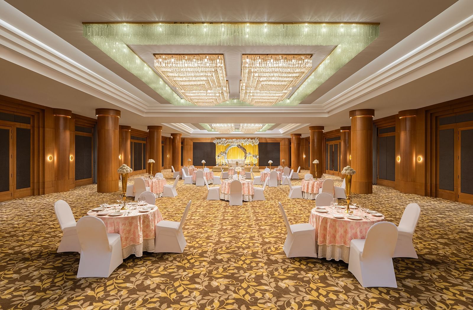 Seating arrangement in Orchid Hall at Essentia Luxury Hotel, Indore