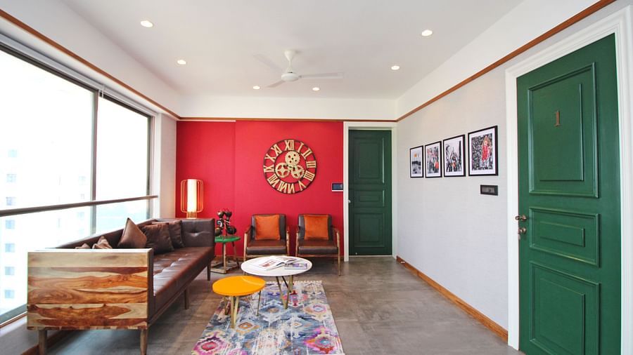 An image of a living room with fancy interiors and cushy sofas - Theory9 - Premium Serviced Apts, Khar