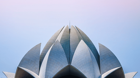 Facade view of a Beautiful Lotus temple in Delhi.