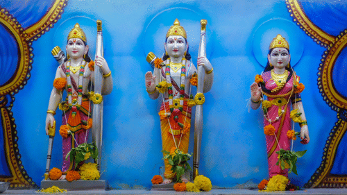 Idol of Lord Rama, Sita and Lord Lakhsman kept inside a temple 
