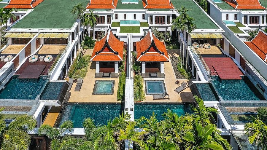 bird eye vie of maikhao dream villa resort and spa highlighting the various villas