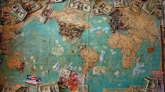 world map kept on table