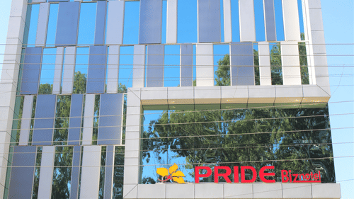 Pride Biznotel Haldwani building with glass exterior