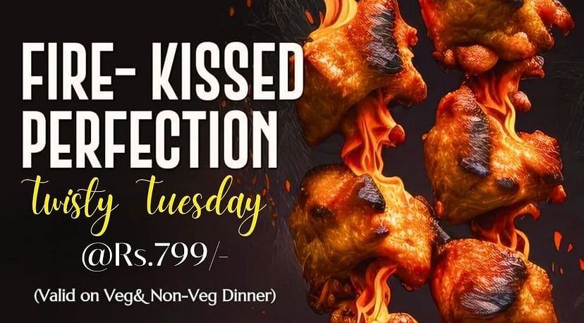 A creative image of Barbecue grill meat on Twisty Tuesday at Themis Barbecue House, Ambala