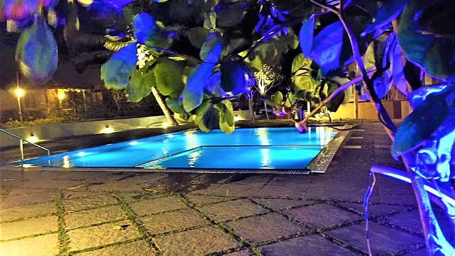 Decked up with light the Lotus Eco Resort Konark Pool night view 