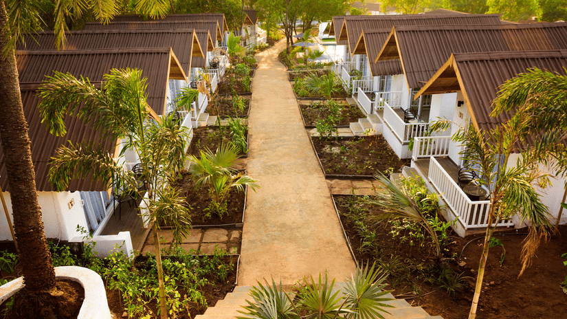 An aerial view of our accommodations - White Wood Resort, Morjim