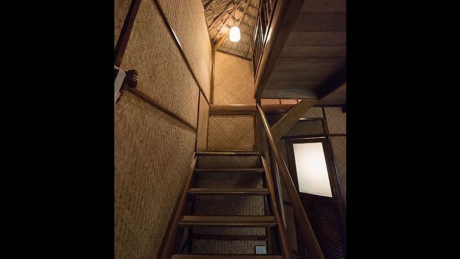 staircase in one of the Fan Cooled Duplex cottages at Barefoot at Havelock