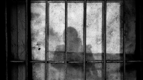 A closeup shot of a jail with the shadow of the person who is taking the picture