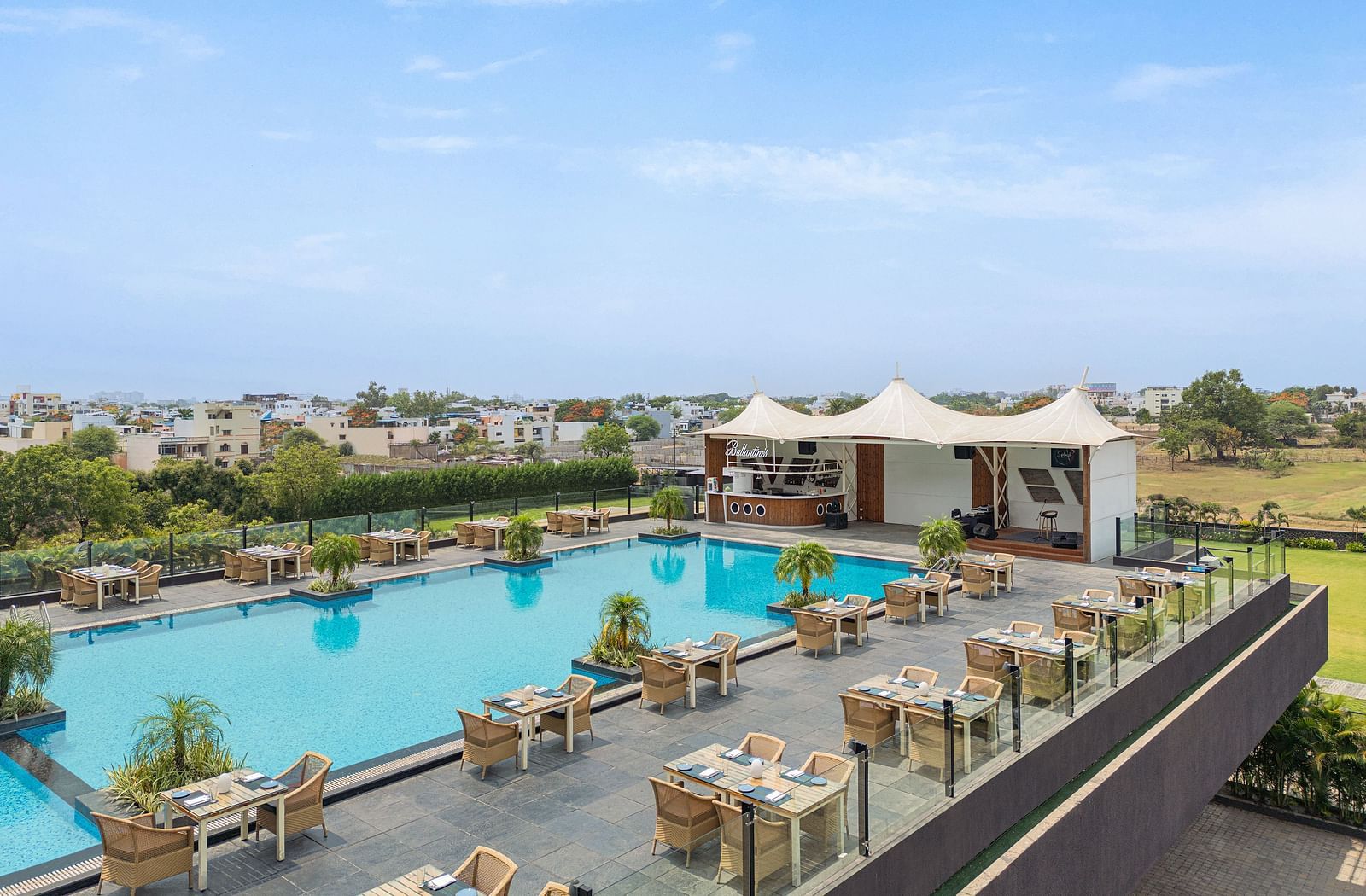 Splash Bar at Essentia Luxury Hotel, Indore with poolside seating arrangement