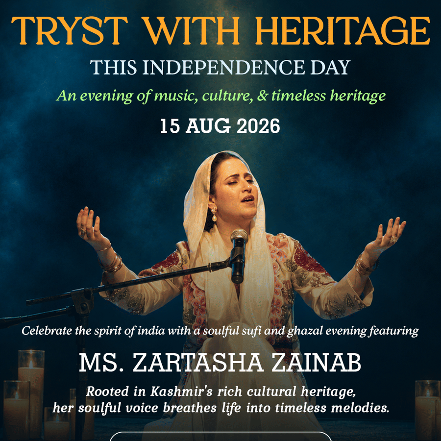 Event poster for 78th Independence Day featuring singer Ms Zartasha Zainab at Heritage Village Resorts & Spa, Manesar.