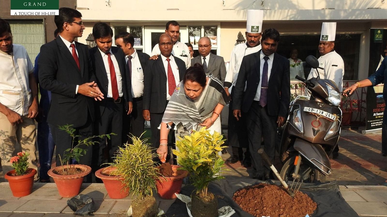 Members of the Swosti Group watering saplings during the day