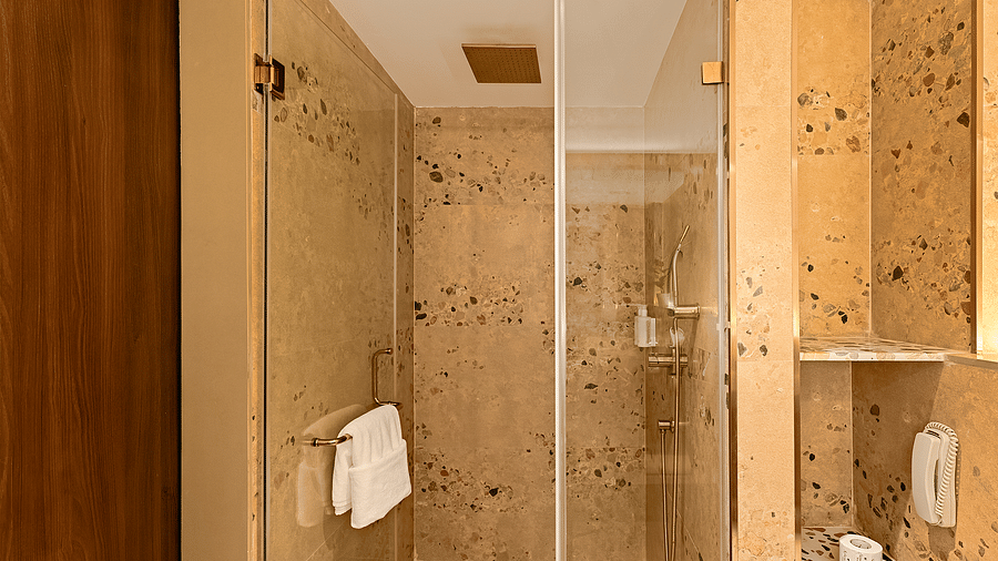 view of the shower area in the washroom of one of the rooms at Cloud9 Sarovar Premiere, Palolem Goa