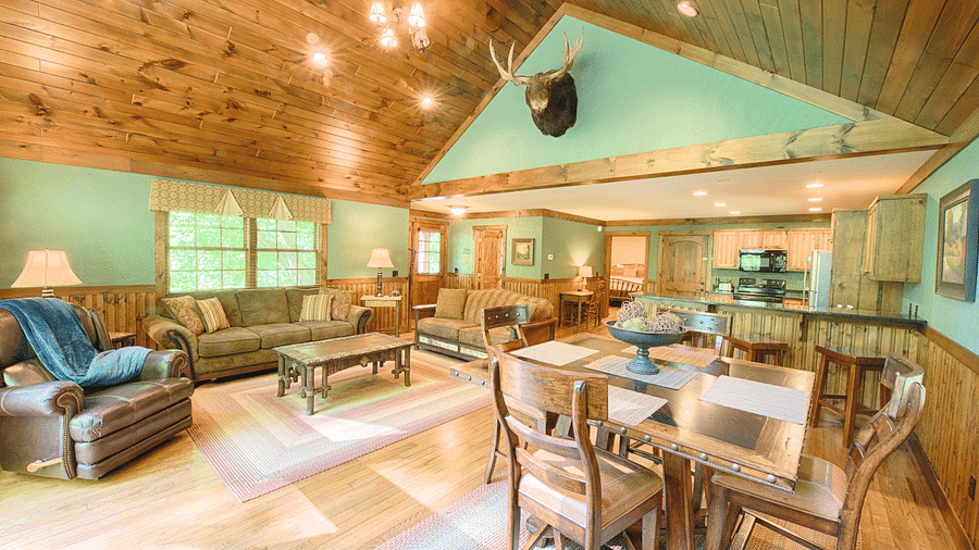 corner view image of a bright living area with plush furnishings - Historic Tapoco Lodge