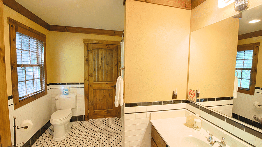a cozy bathroom with minimalist interiors featuring a wash basin and a commode - Historic Tapoco Lodge