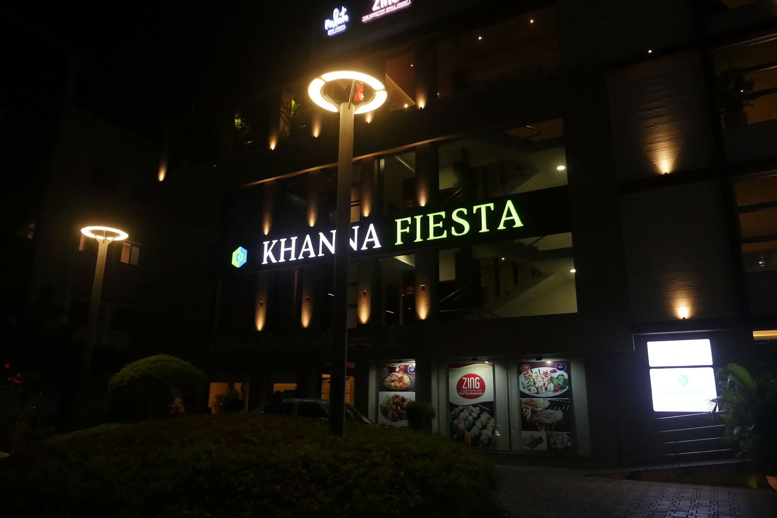 facade view of Khanna Fiesta, Vellore at dark 