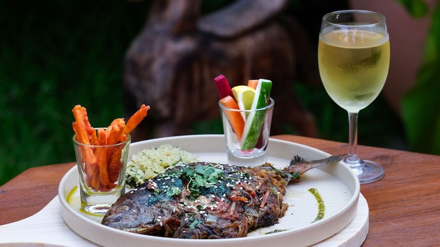 A plate of Pomfret fish with sides and a drink  | Mango Hill, Pondicherry