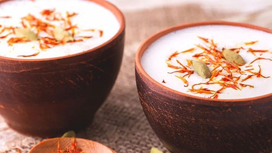 lassi served with kesar and cardamom