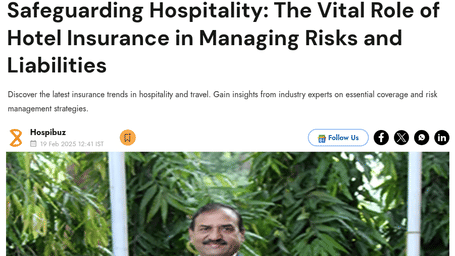 A magazine article about the vital role of hotel insurance, with a picture of a man.