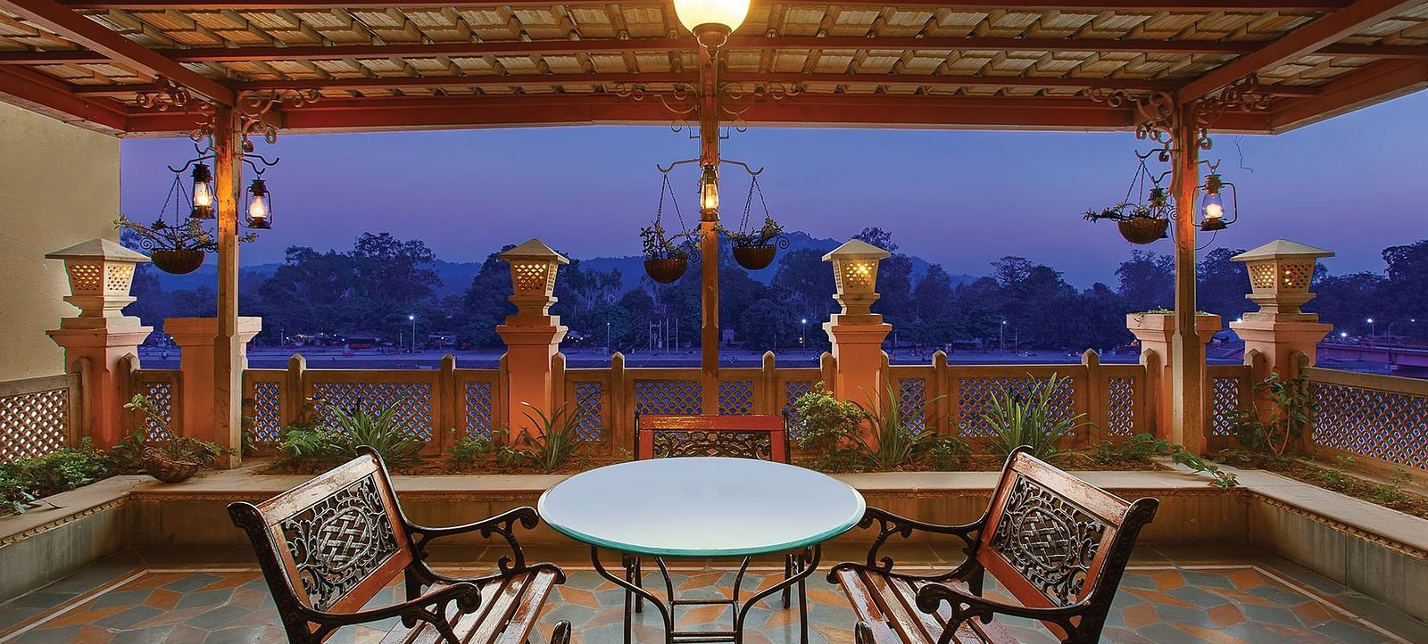 A close image of a dining setup in the evening 