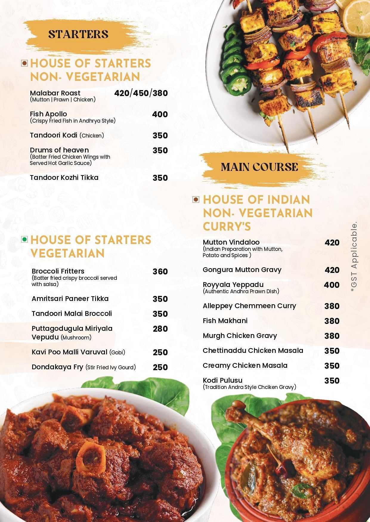 Menu of Livancia Hillside featuring the list of veg and non-veg starters and non-veg main course