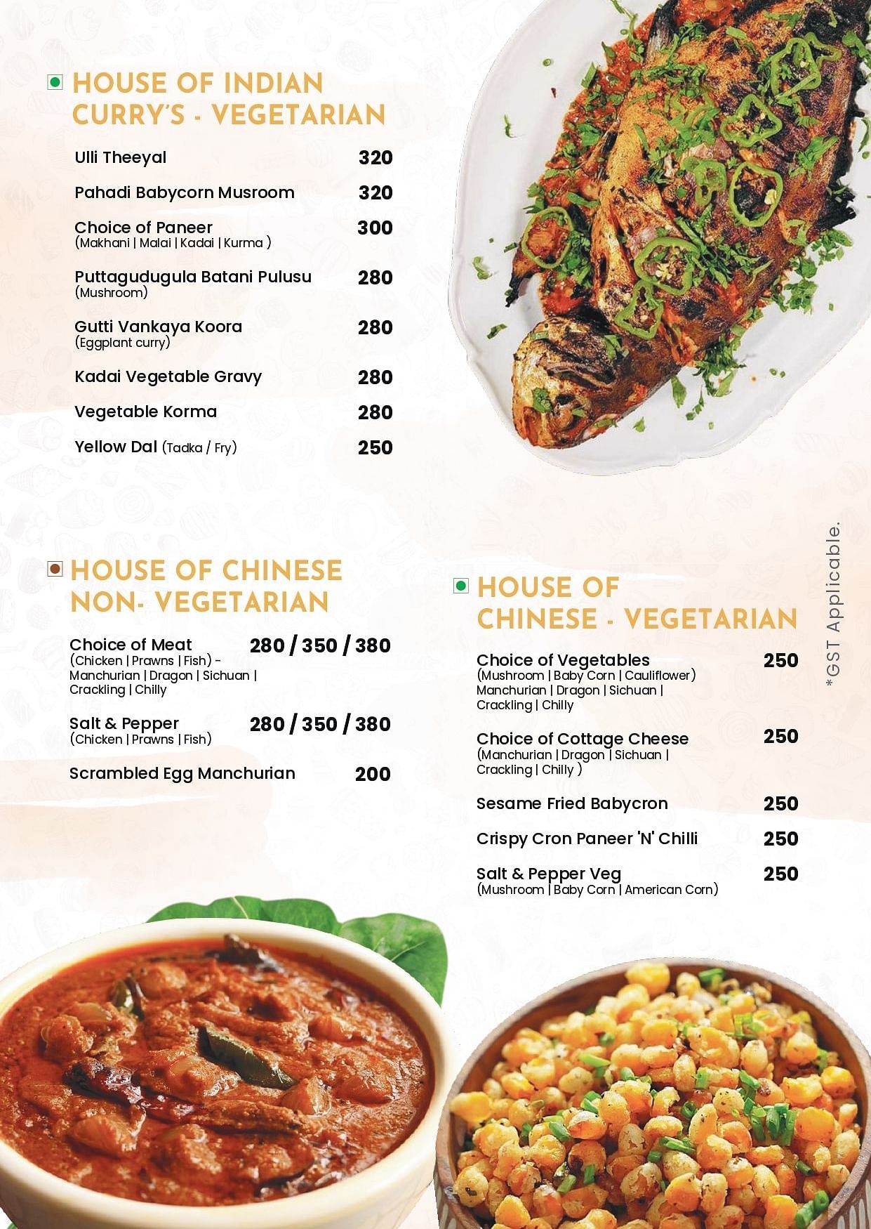 Livancia Hillside menu featuring veg Indian main course and chinese veg and non-veg main courses