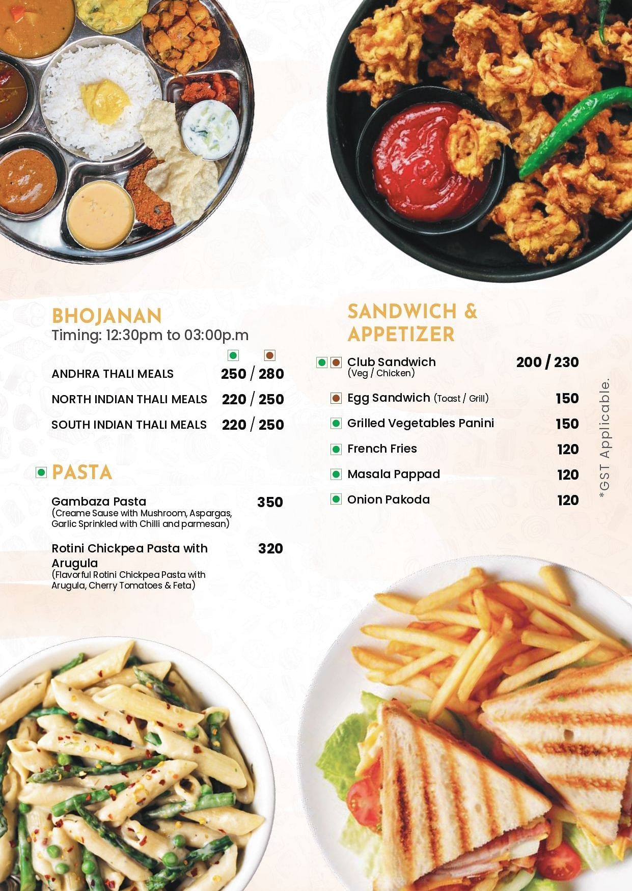 Livancia Hillside Restaurant Menu featuring lists of meals and pasta along with sandwich and appetiser