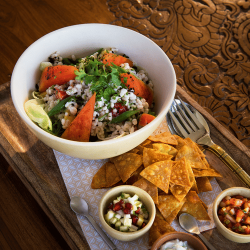 Bowl of Quinoa served with Nachos
