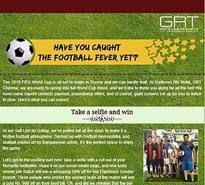 Newsletter featuring football fever theme at GRT Hotels.