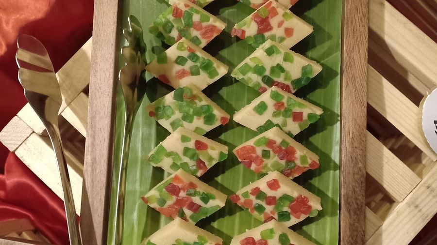 Diamond shaped sweet neatly platted at SRM Hotel Tiruchirappalli- Hotel 